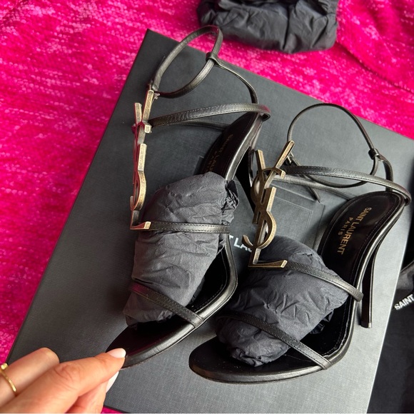 100% Auth YSL Cassandra 110 heels black/gold bronze size 37/7 TTS box and bags - Picture 5 of 16